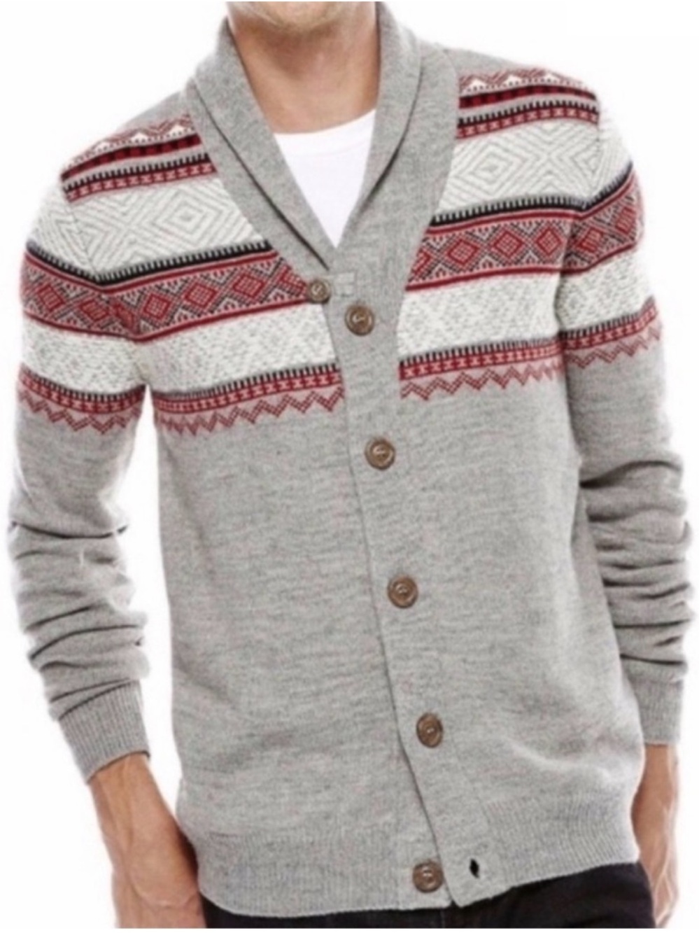 Jeans by Buffalo Fair Isle Shawl Collar Cardigan Sweater, NWOT, size L